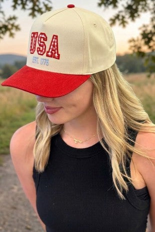 Gingham Letter USA Est. 1776 Hat-Red