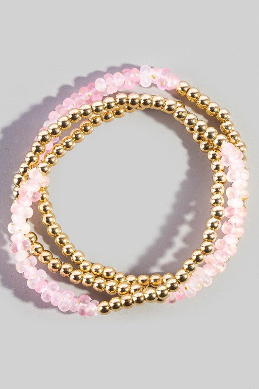Frosted Crystal & Gold Ball Bead Bracelet Set