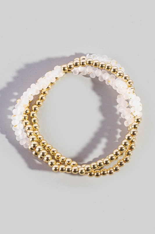 Frosted Crystal & Gold Ball Bead Bracelet Set