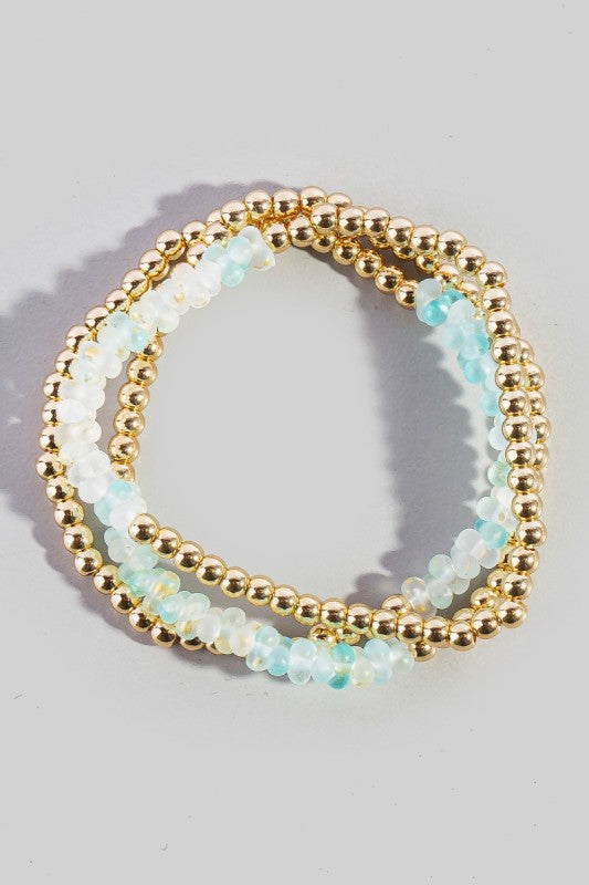 Frosted Crystal & Gold Ball Bead Bracelet Set
