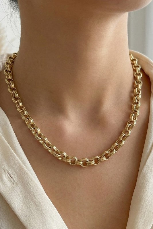 Double Rolo Chain Metal Necklace