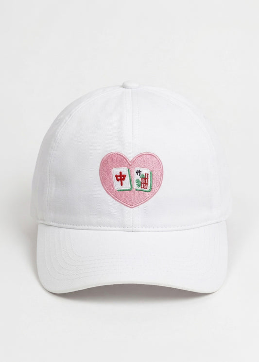 Embroidered Heart Mahjong Tiles Baseball Cap-White