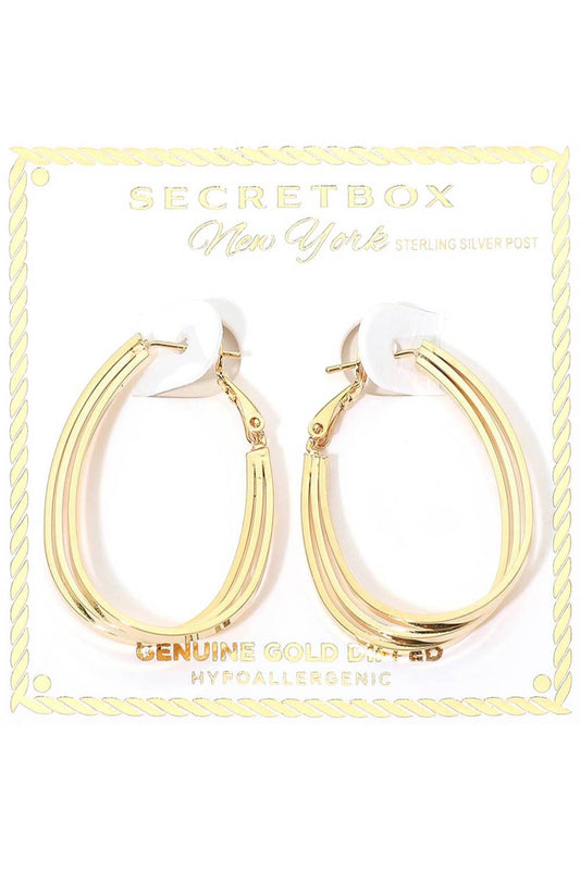 Triple Teardrop Hoop Omega Earring-Gold