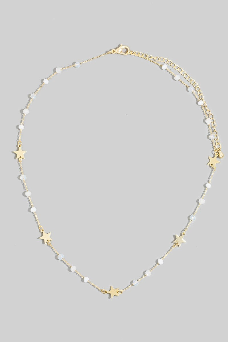 Gold Star & White Beaded Dainty Necklace