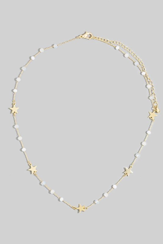 Gold Star & White Beaded Dainty Necklace