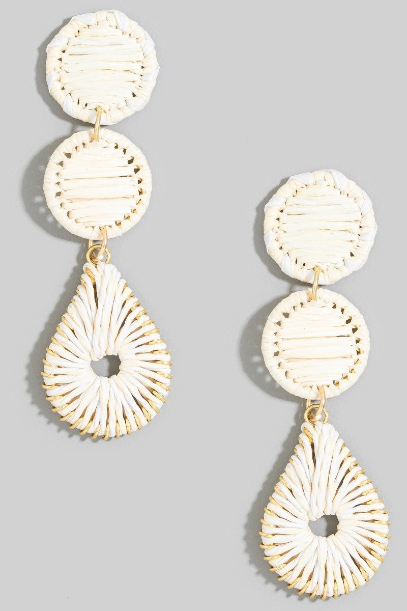 Woven Raffia Disks & Teardrop Shaped Earring