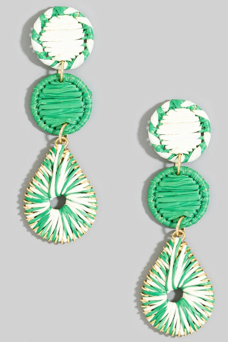 Woven Raffia Disks & Teardrop Shaped Earring