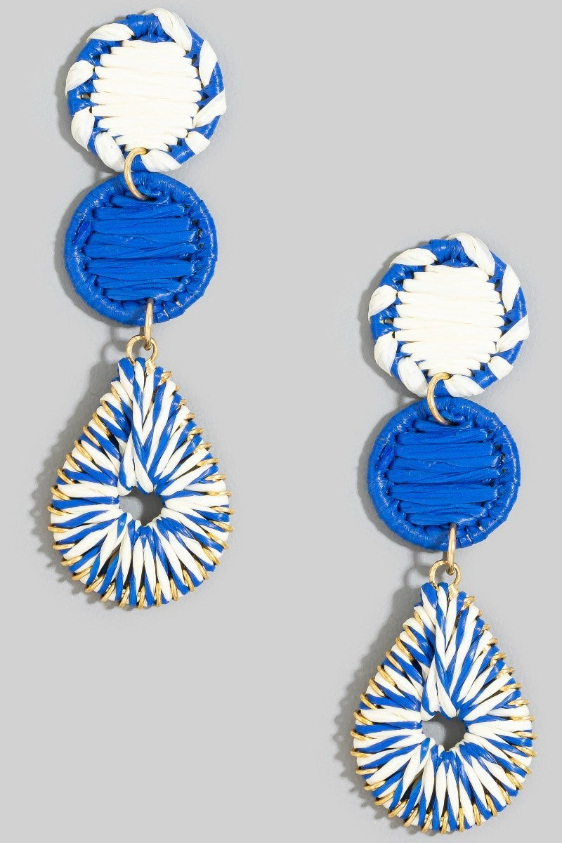 Woven Raffia Disks & Teardrop Shaped Earring