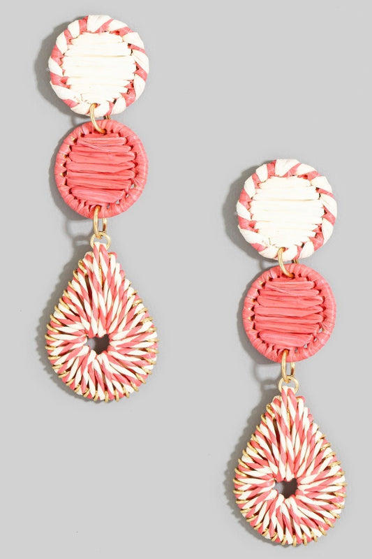 Woven Raffia Disks & Teardrop Shaped Earring
