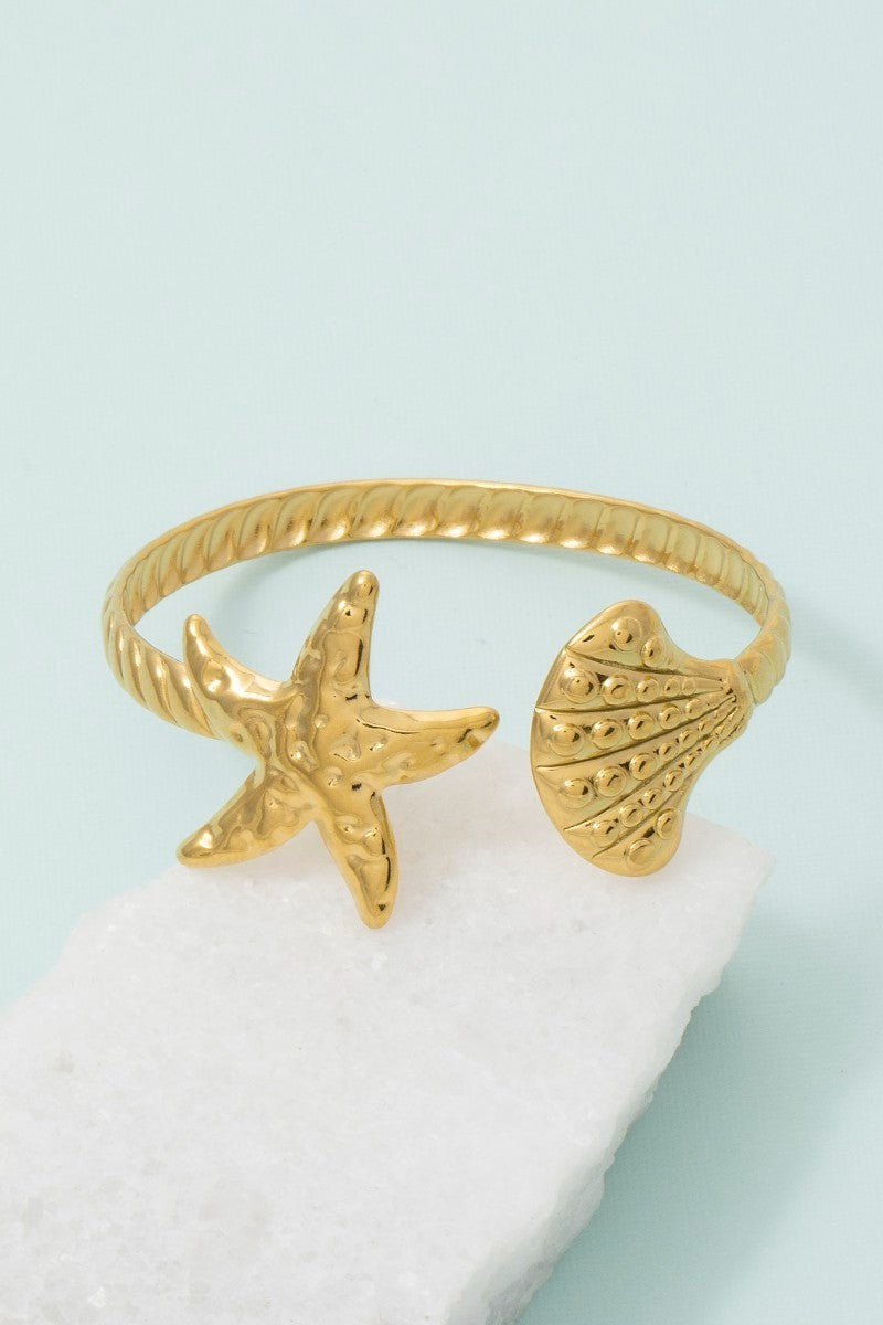 Gold Starfish & Shell Cuff Bracelet
