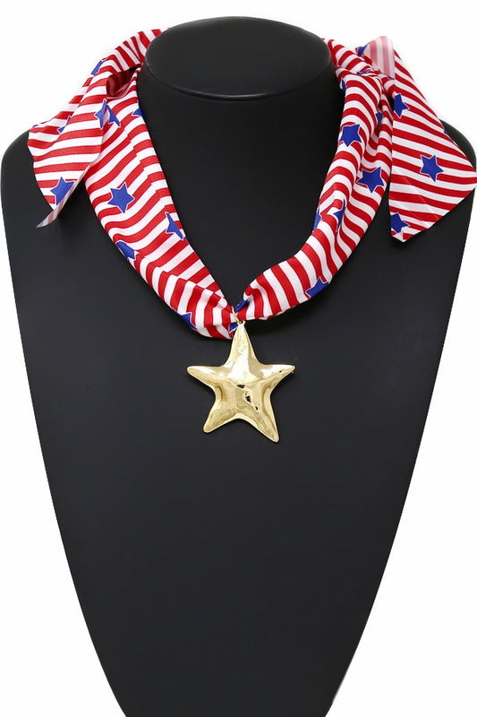 Gold Star Americana Scarf Necklace-RWB