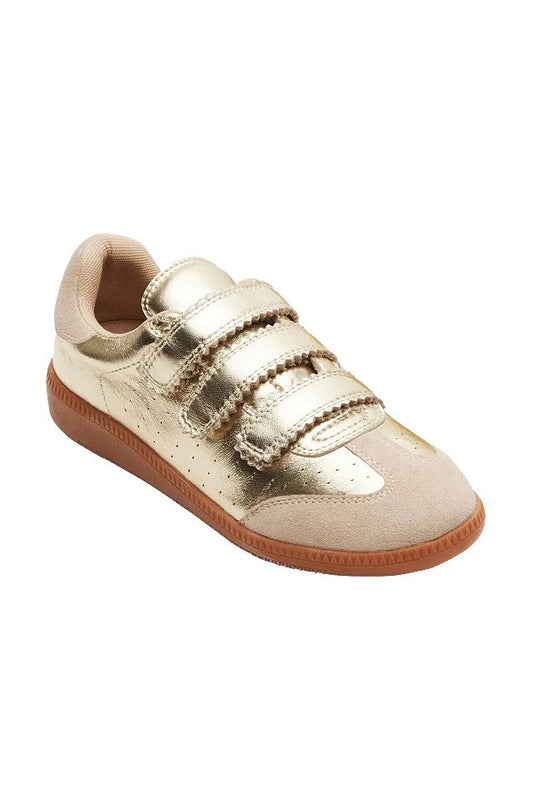 Gold Triple Velcro Scallop Strap Sneakers