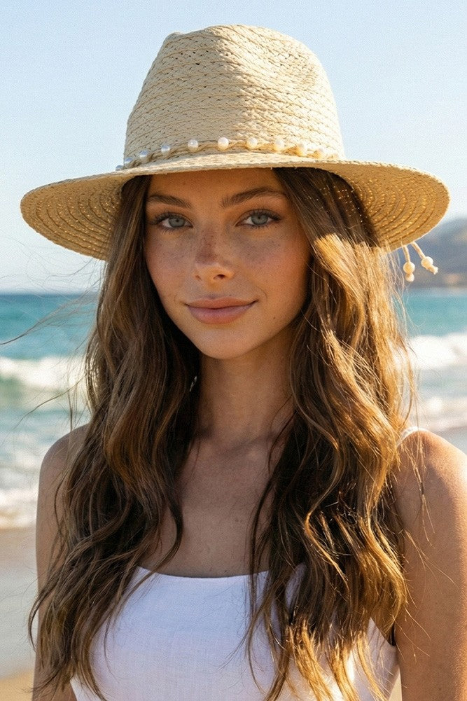 Pearl Band Fedora Hat w/Flower Tie Tassels
