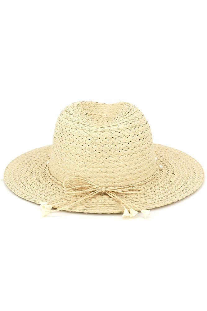 Pearl Band Fedora Hat w/Flower Tie Tassels