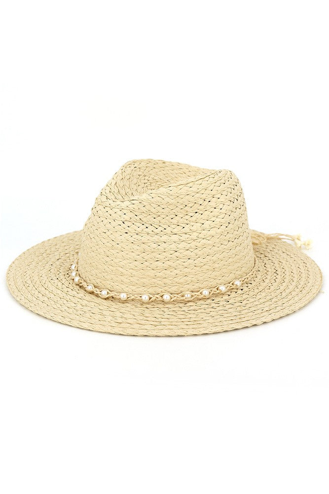 Pearl Band Fedora Hat w/Flower Tie Tassels