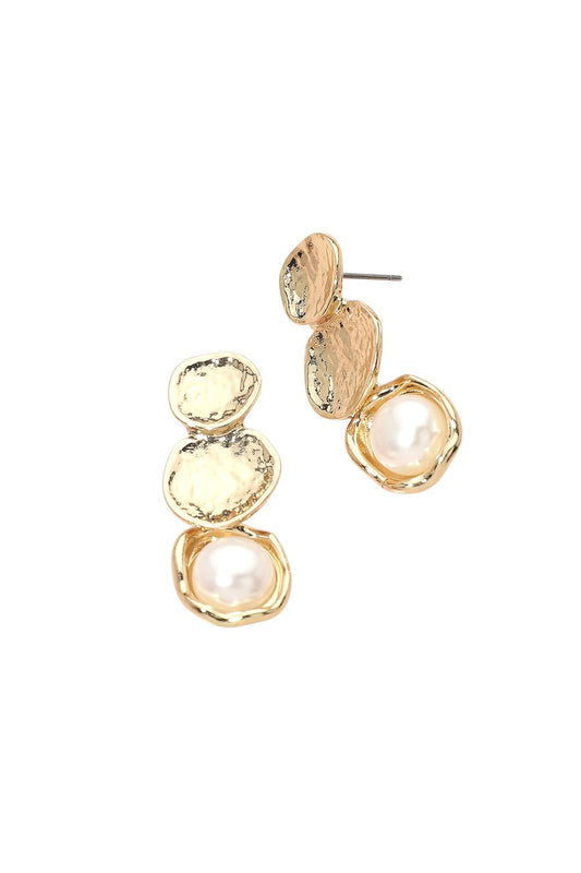 Sculpted Triple Disk Pearl Drop Earring