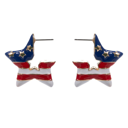 Enamel Flag Star Shape Hoop Earring-RWB