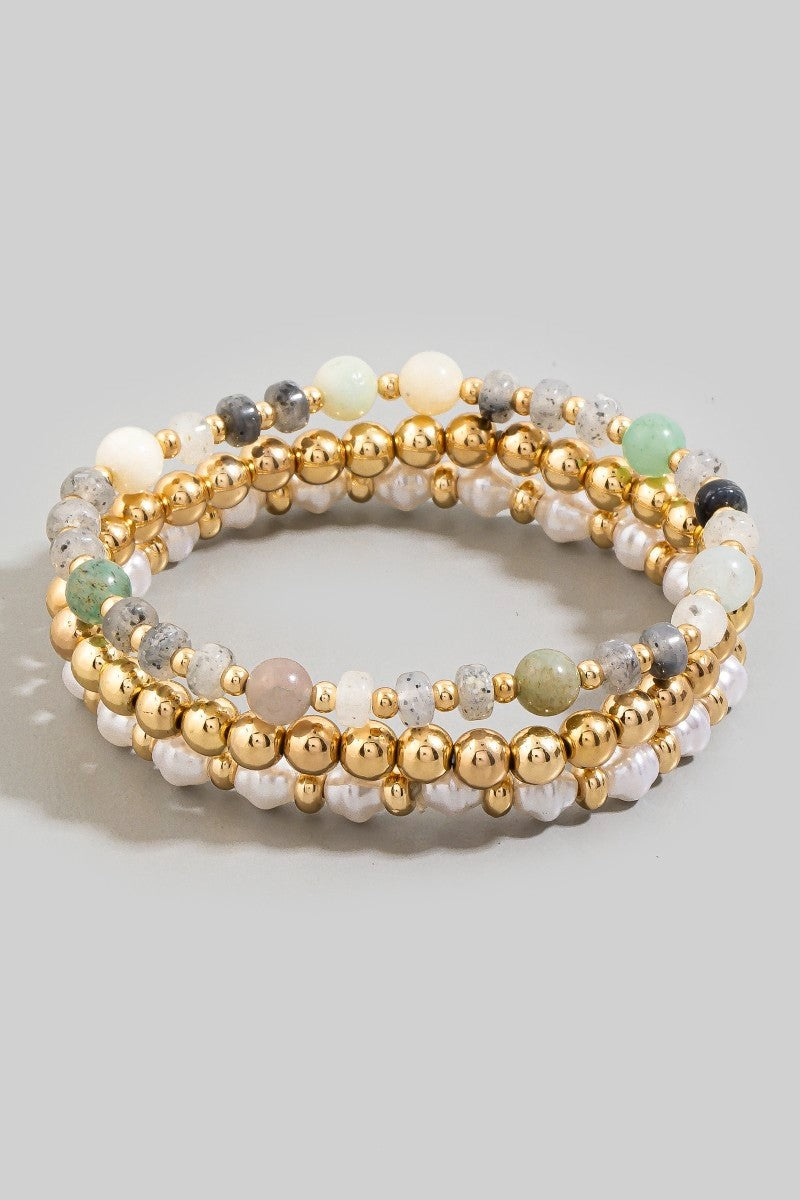 Stone, Pearl & Gold Beaded Bracelet Set