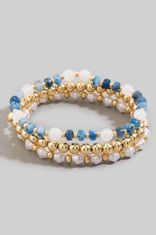 Stone, Pearl & Gold Beaded Bracelet Set