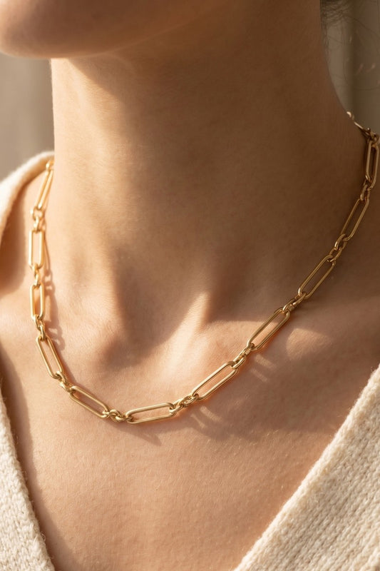 Gold Paper Clip Link Chain Necklace