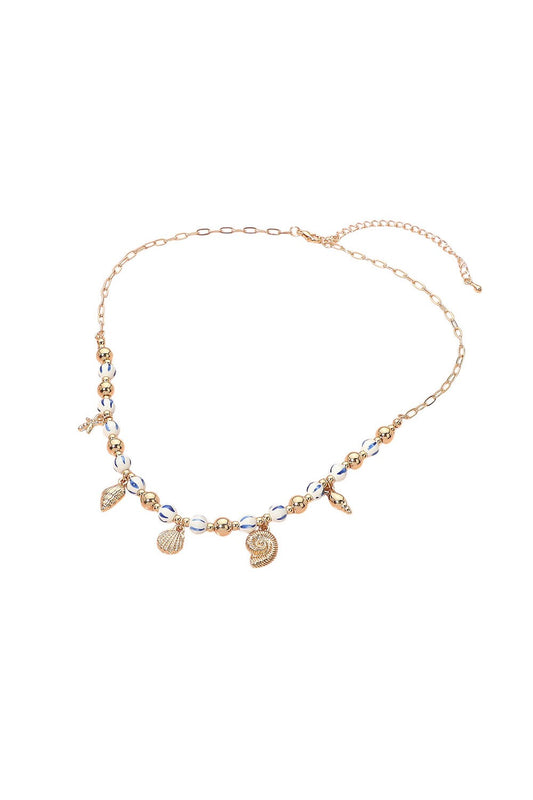 Seashell Charms Ceramic Beaded Necklace-Blue