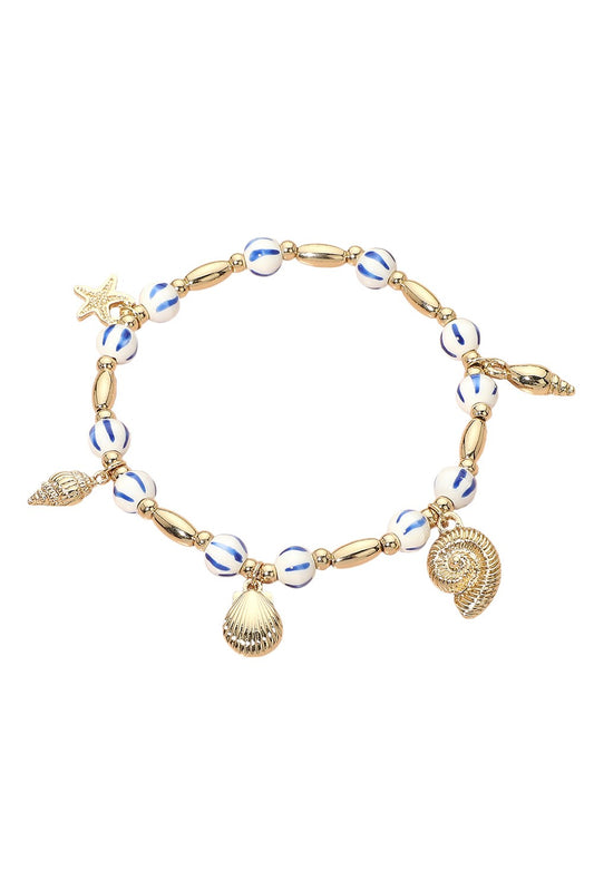 Seashell Charms Ceramic Beaded Bracelet-Blue