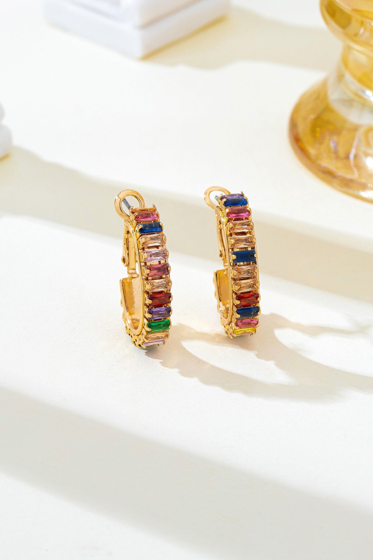 Baguette Multi Color Crystal Oval Hoop Earring