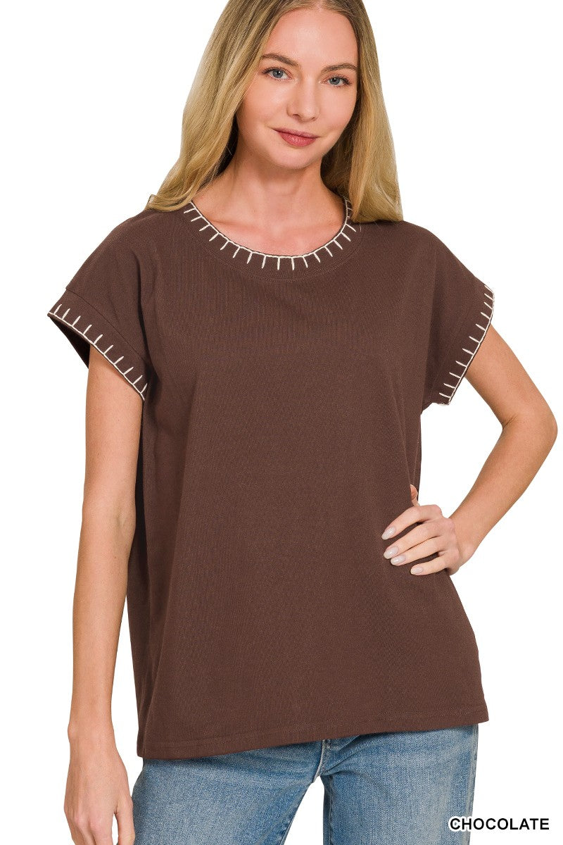 Solid Top w/Whip Stitch Edge Detail