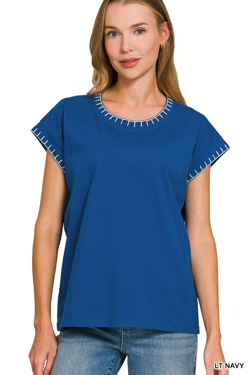 Solid Top w/Whip Stitch Edge Detail