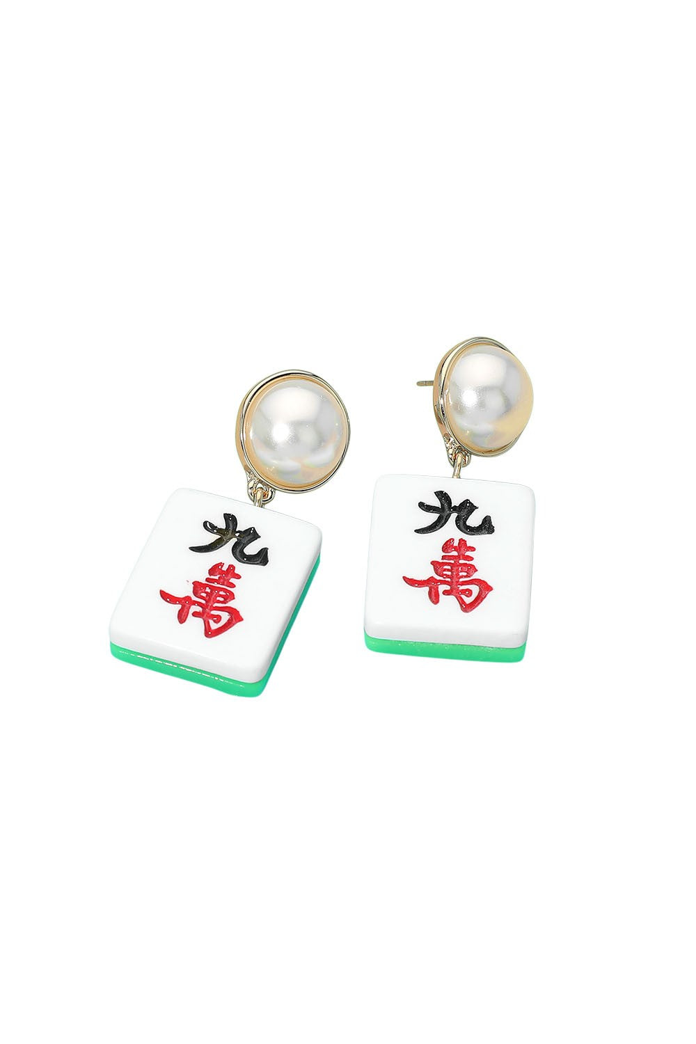 Pearl Mahjong Tile Drop Earring