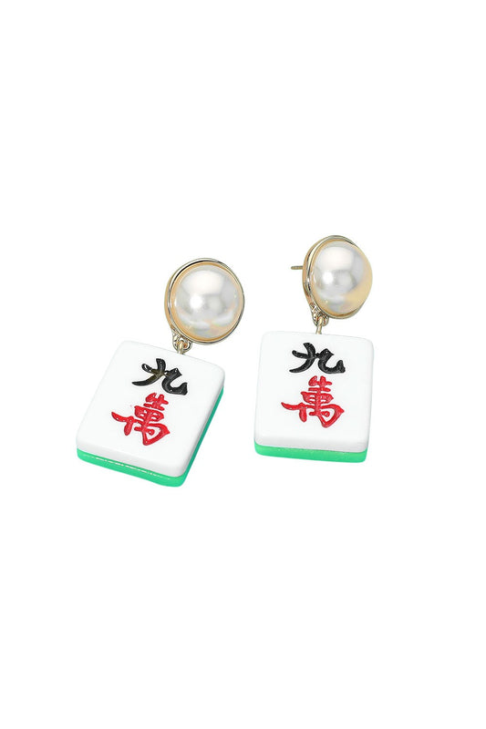 Pearl Mahjong Tile Drop Earring
