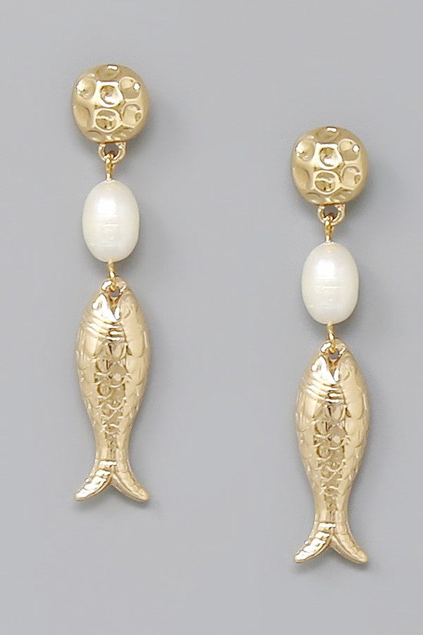 Pearl & Fish Drop Gold Earring