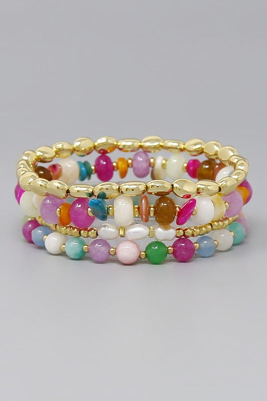 Stone, Pearl & Gold Pebble Bead Bracelet Set