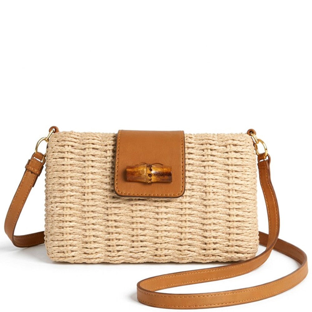 Straw Bamboo Magnetic Latch Crossbody Bag