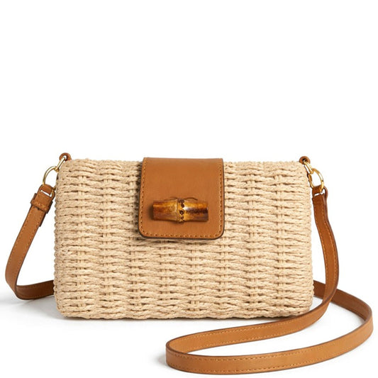 Straw Bamboo Magnetic Latch Crossbody Bag