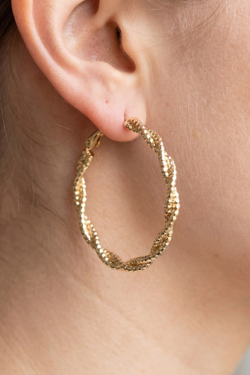 Twisted Rope Hoop Earring-Gold