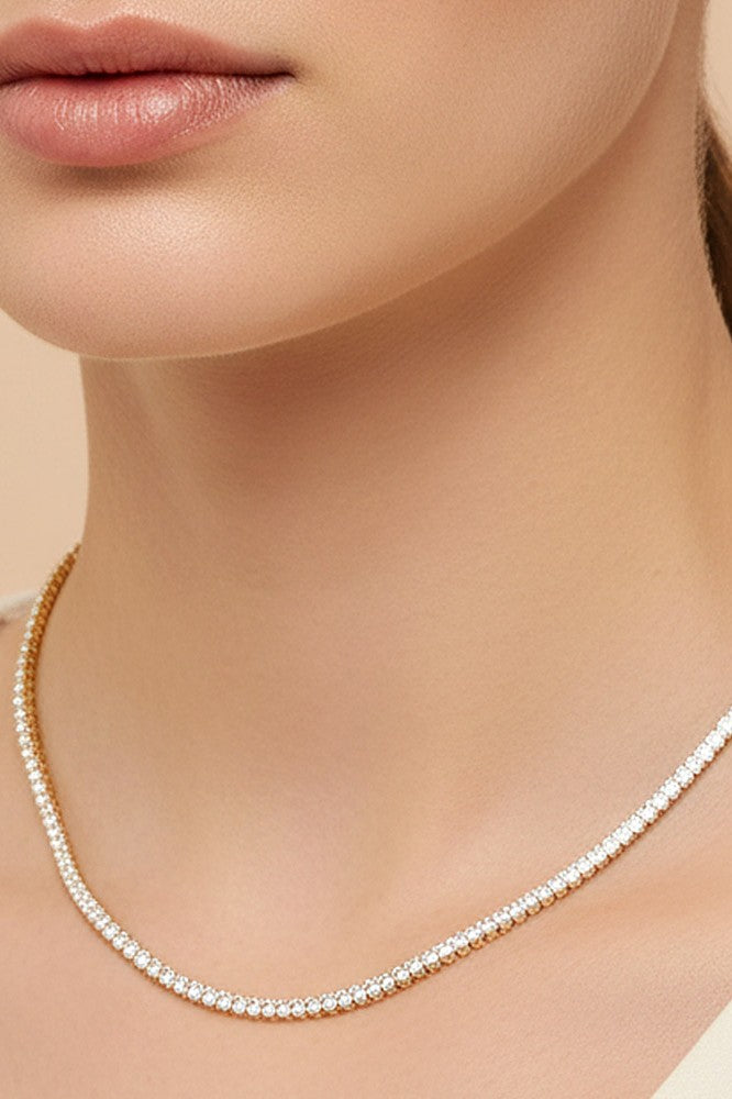 Minimalist Crystal Tennis Chain Necklace-Gold