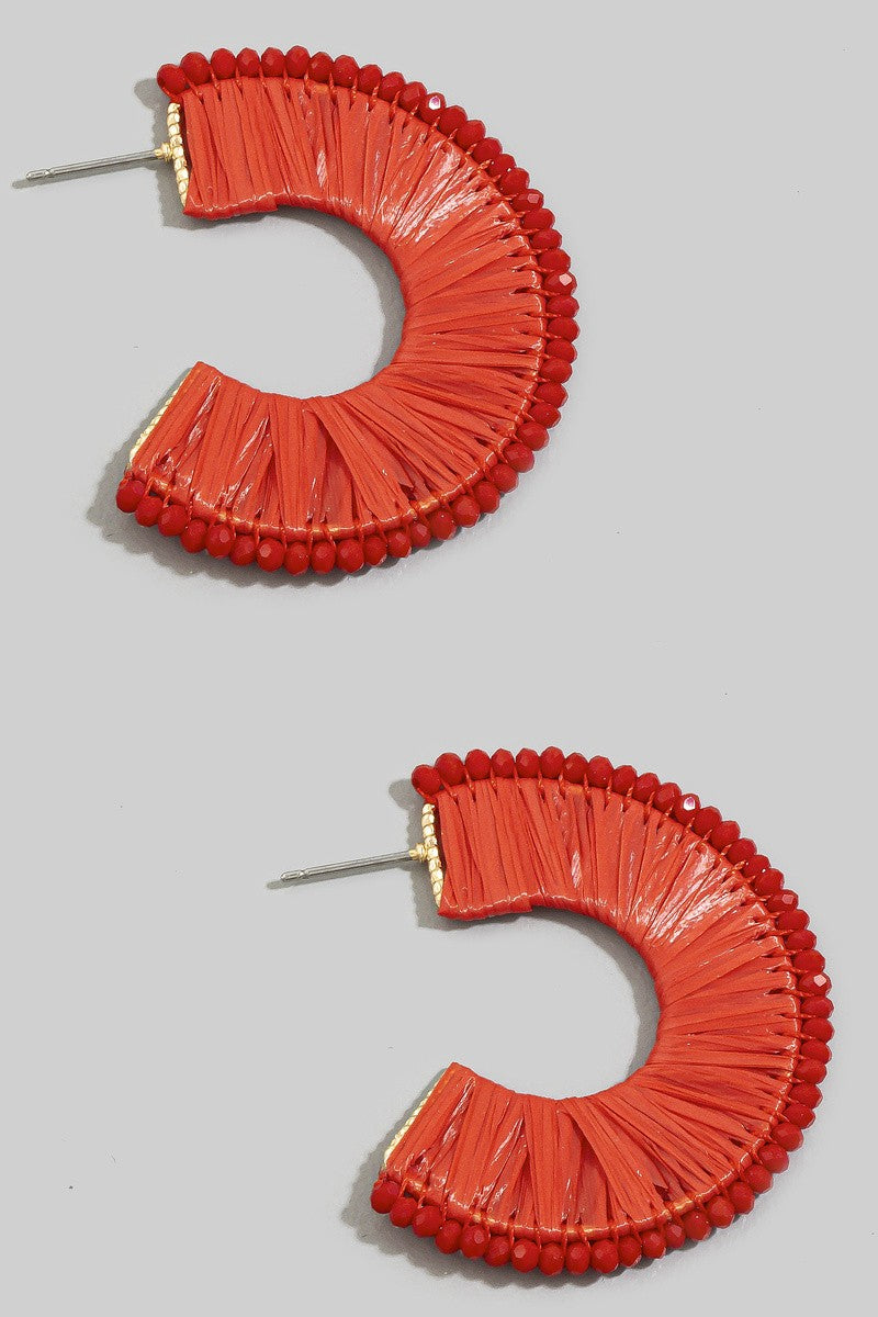 Raffia Wrapped Crystal Edge Hoop Earring