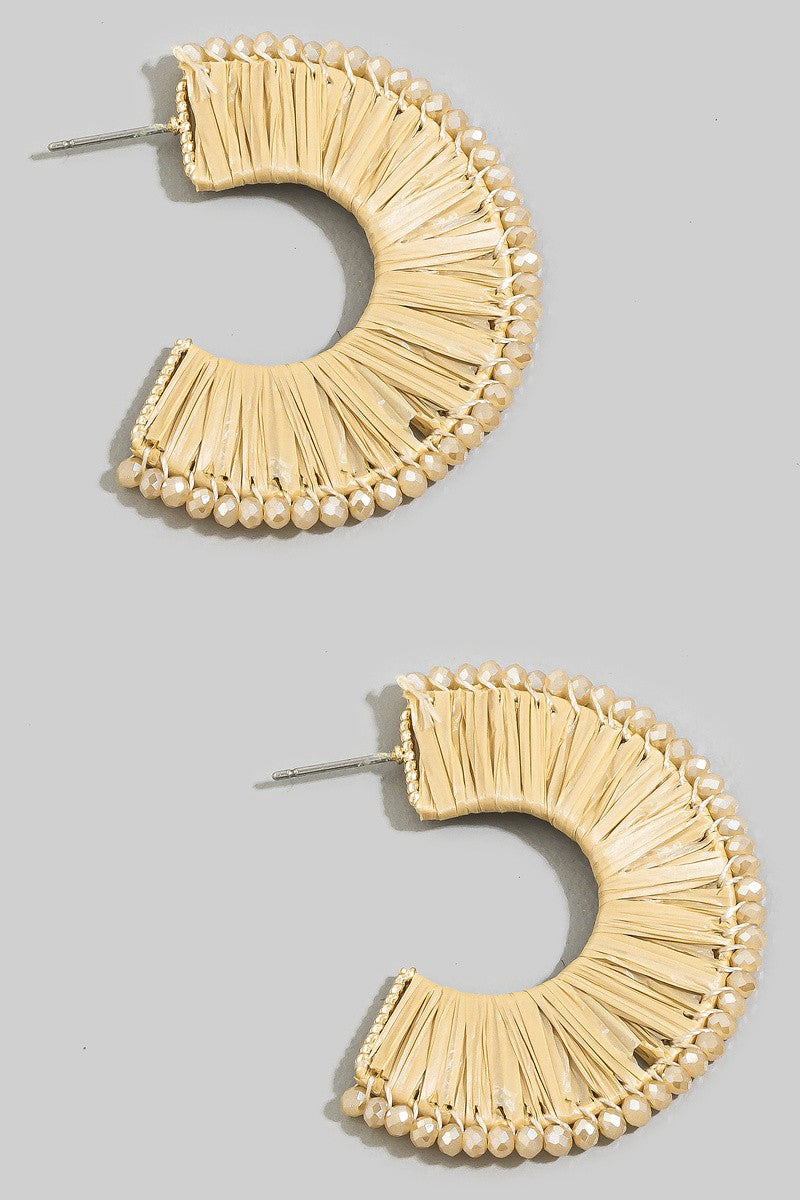 Raffia Wrapped Crystal Edge Hoop Earring