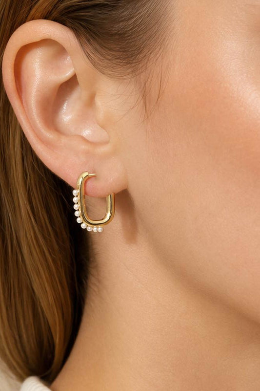 Pearl Studded Rectangle Hoop Earring