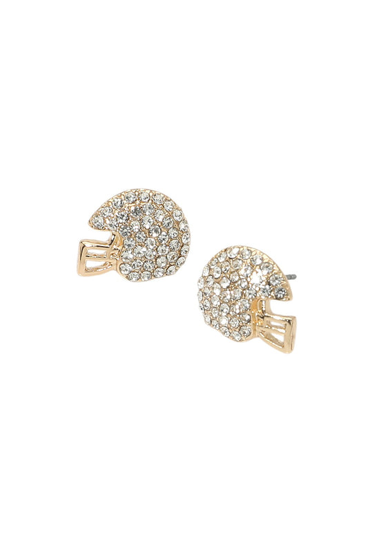Rhinestone Football Helmet Stud Earring-Gold
