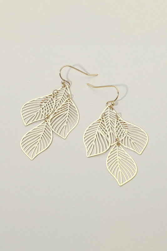 Tropical Leaf Cut Out Dangle Earring-Gold
