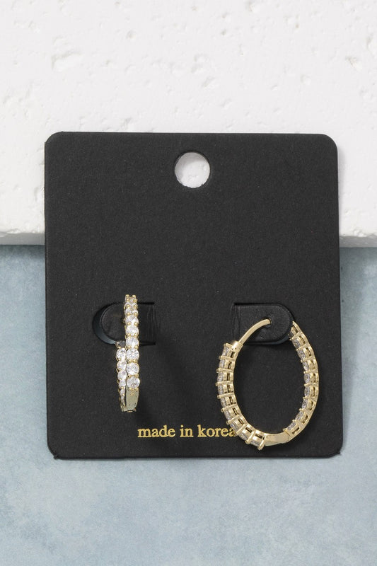 Oval CZ Prong Set Hoop Earring-Gold