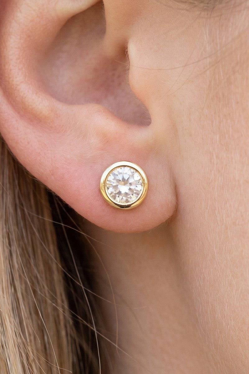 Round Bezel CZ Stud Earring