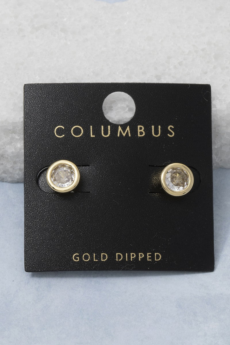 Round Bezel CZ Stud Earring