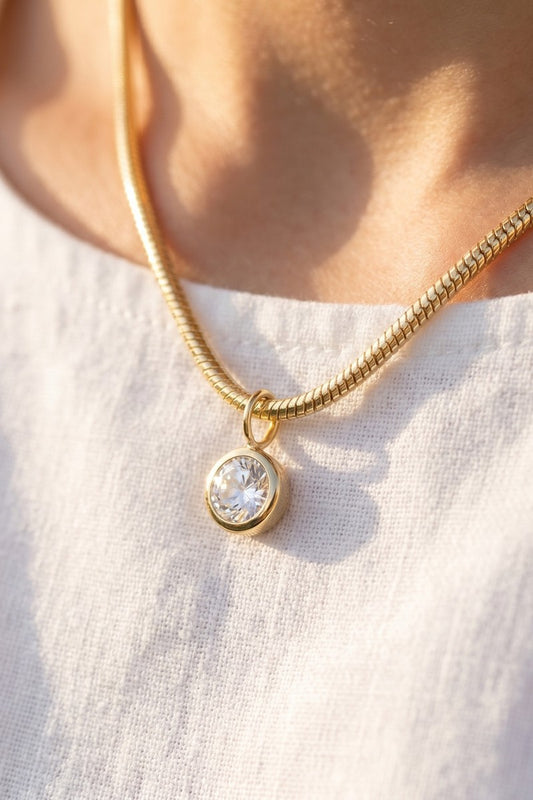 Bezel CZ Pendant on Rope Chain Necklace
