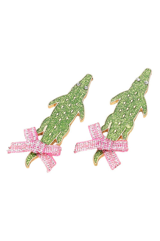 Rhinestone Pave Gator Bow Earrings
