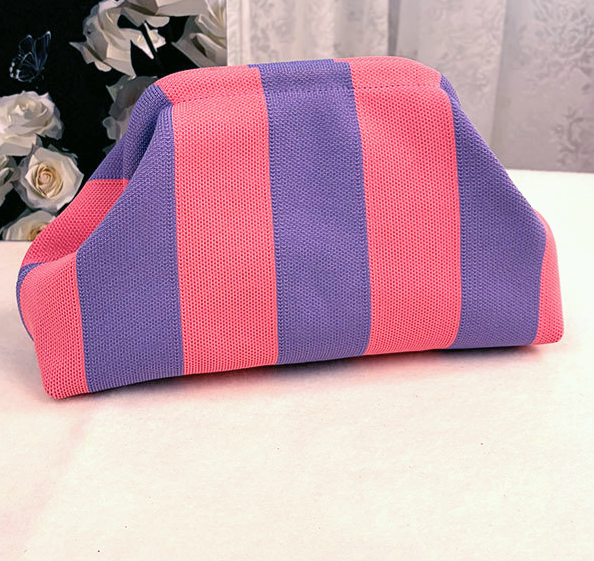 Color-block Striped Knit Cosmetic Bag with Personalization