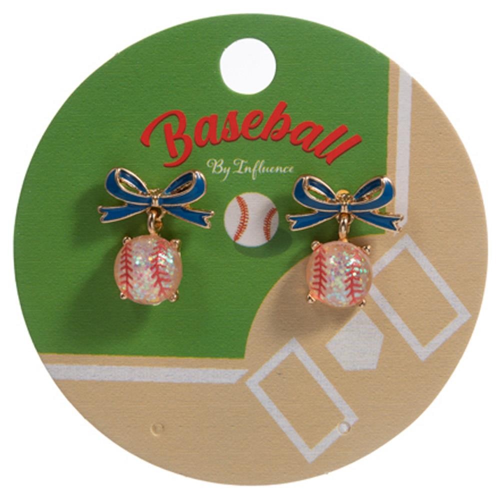 Glitter Baseball Bow Drop Earring-Blue