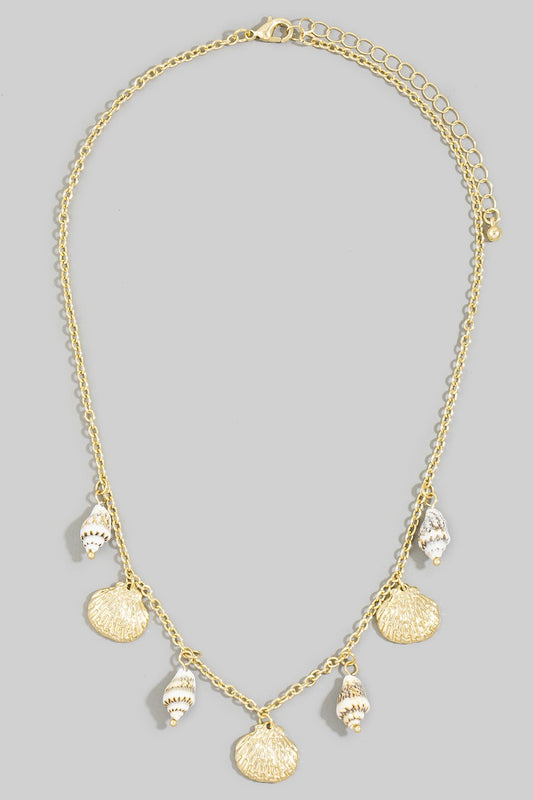Gold & Natural Shells Mixed Charm Necklace